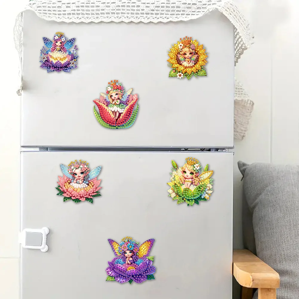 6pcs DIY Flower Elf Acrylic Special Shape Diamond Painting Fridge Magnets