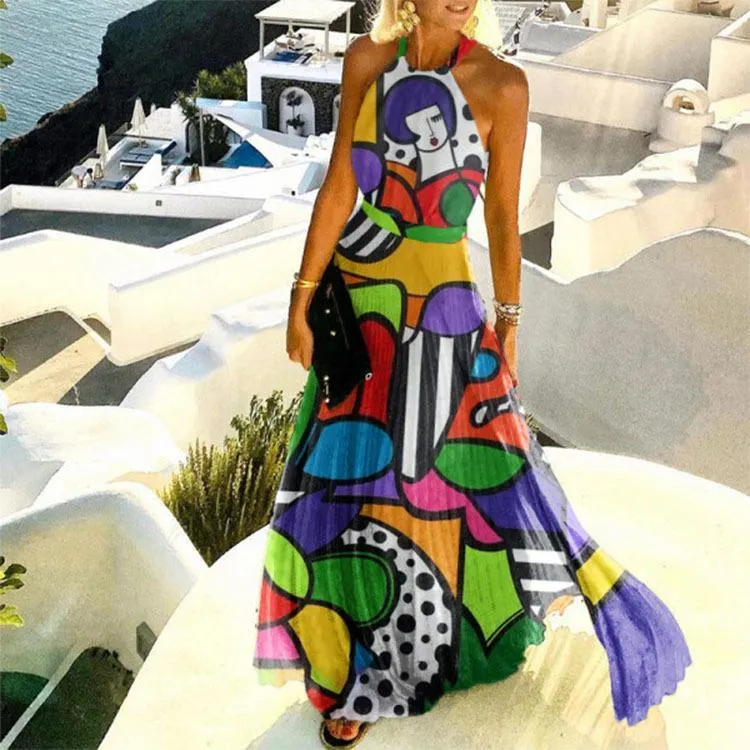 Halter Abstract Printed Beach Dress