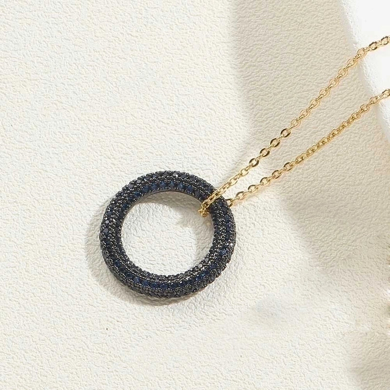 Copper 14K Gold Plated White Gold Plated Minimalist Circle Inlay Zircon Pendant Necklace