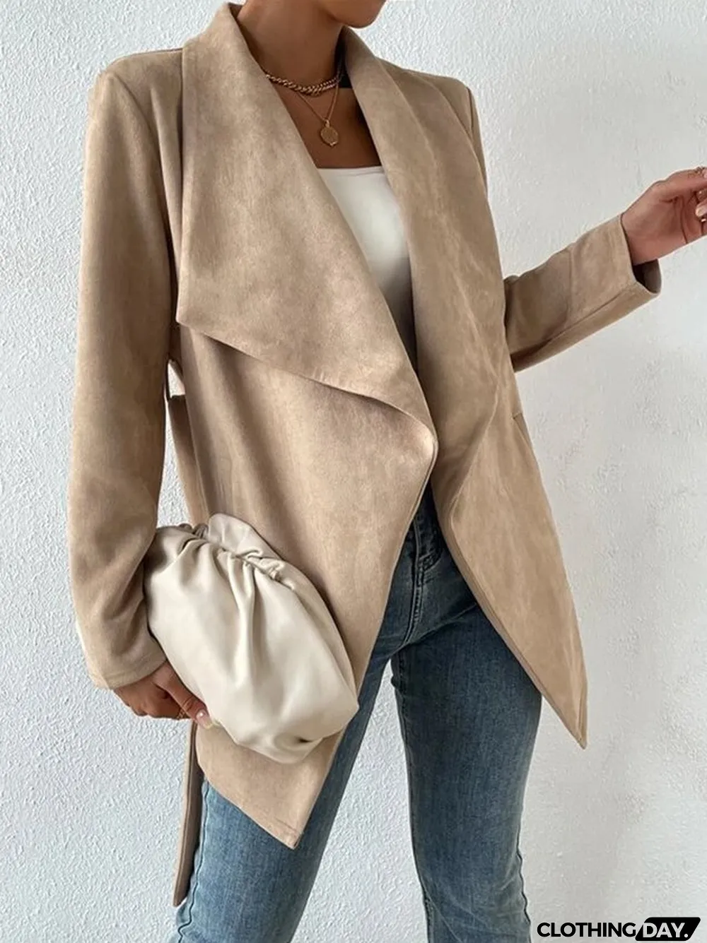 Plain Suede Loose Cape Cardigan Plus