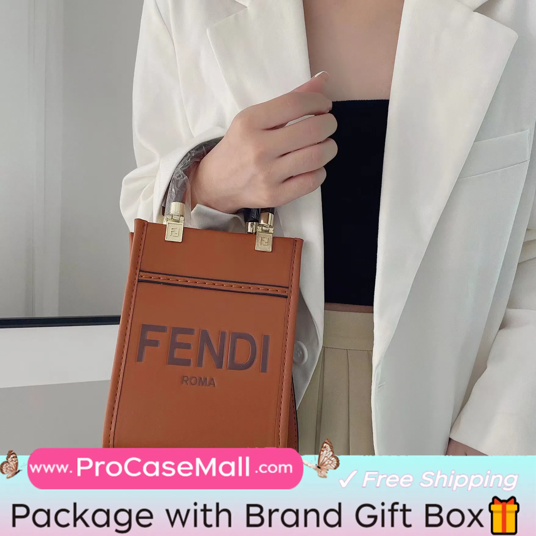 Fendi Handbag Luxury Leather Crossbody Mini Sunshine Shopper Bag