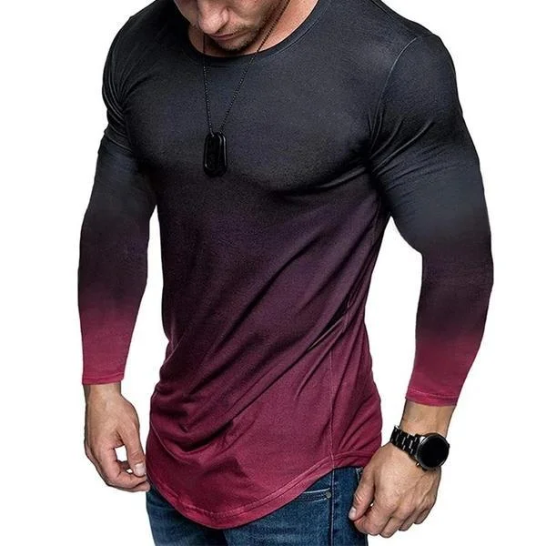 Gradient Round-neck Long Sleeve Sports Gym Shirts | EGEMISS