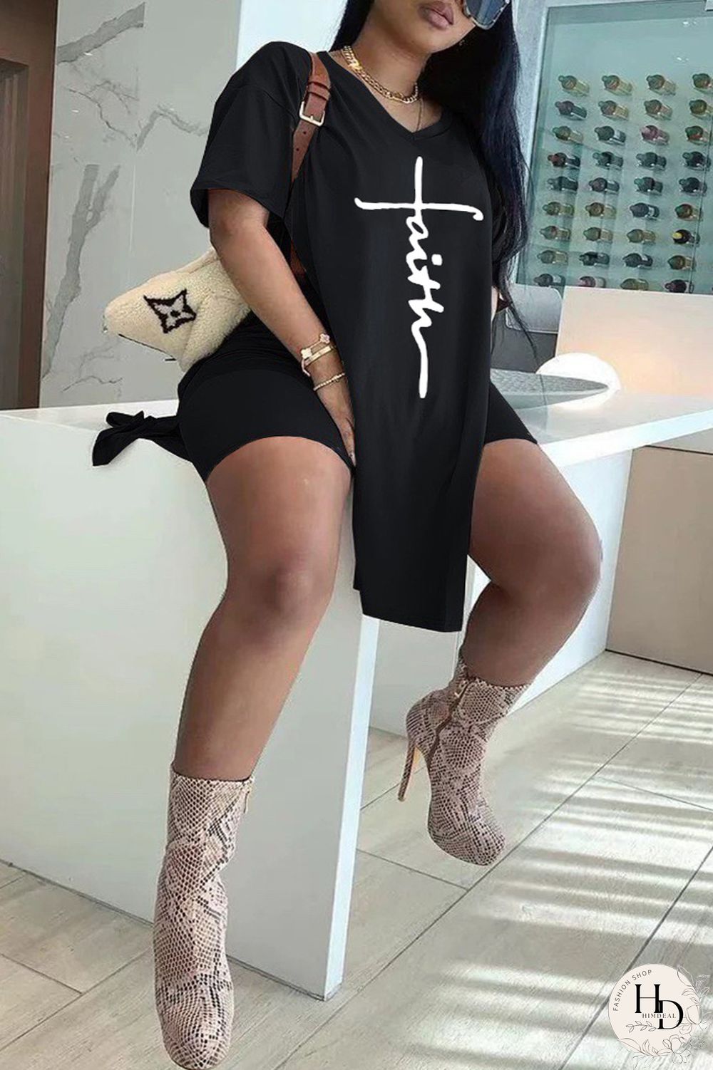 Blue Fashion Casual Print Slit V Neck Plus Size Two Pieces