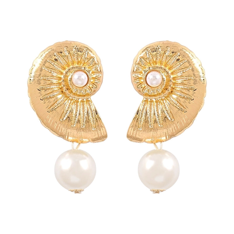 12627 Cross-border Beach Fashion Pearl Conch Metal Earrings Temperament Simple All-match Summer Holiday Earrings