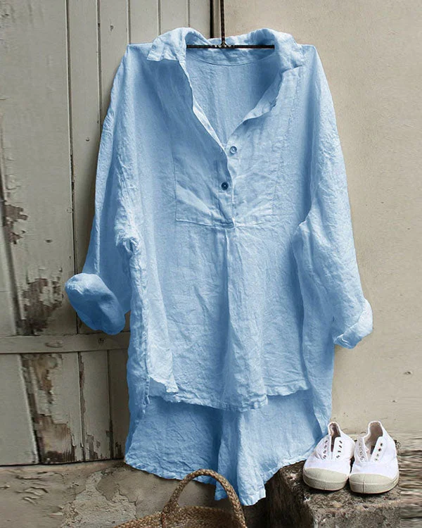 V-neck Loose Cotton And Linen Casual Shirt