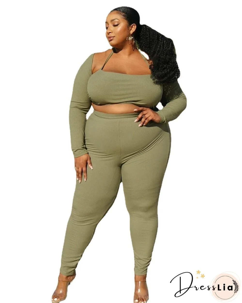 Plus Size Long Sleeve Tops+Pants 3 Piece Tracksuit