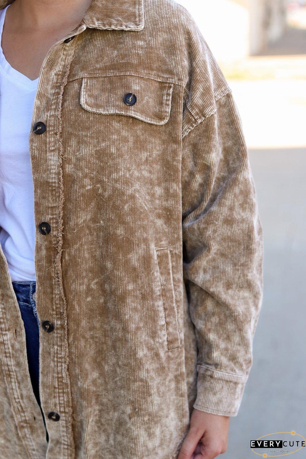 Fashionable Corduroy Jacket with Tassel