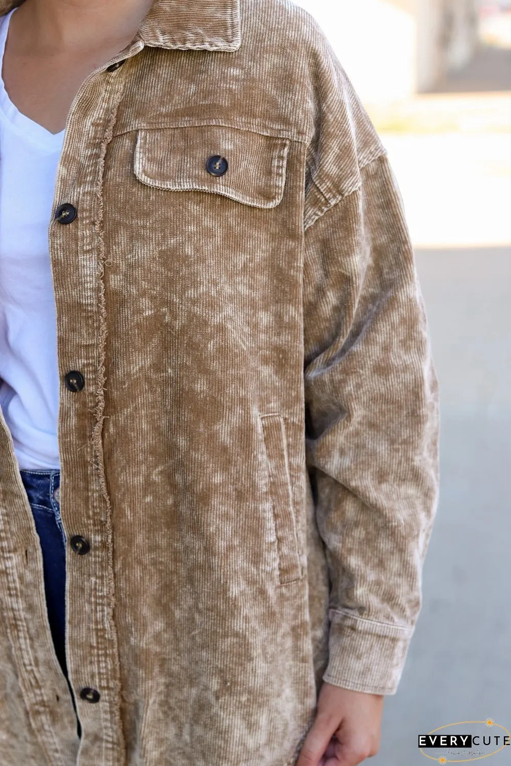 Fashionable Corduroy Jacket with Tassel