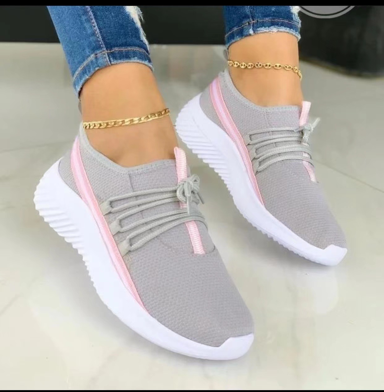 Mature Women Stripe Sneakers Sports Shoes