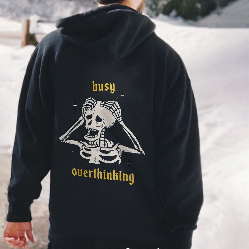 Skull Busy Overthinking Print Hoodie - Krazyskull