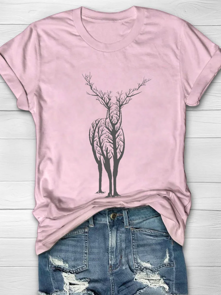 Eagerlys Deer Print Short Sleeve T-shirt Eagerlys