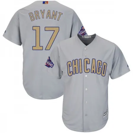 Men's Chicago Cubs #17 Kris Bryant World Series Champions Grey Program Cool Base Stitched MLB Jersey