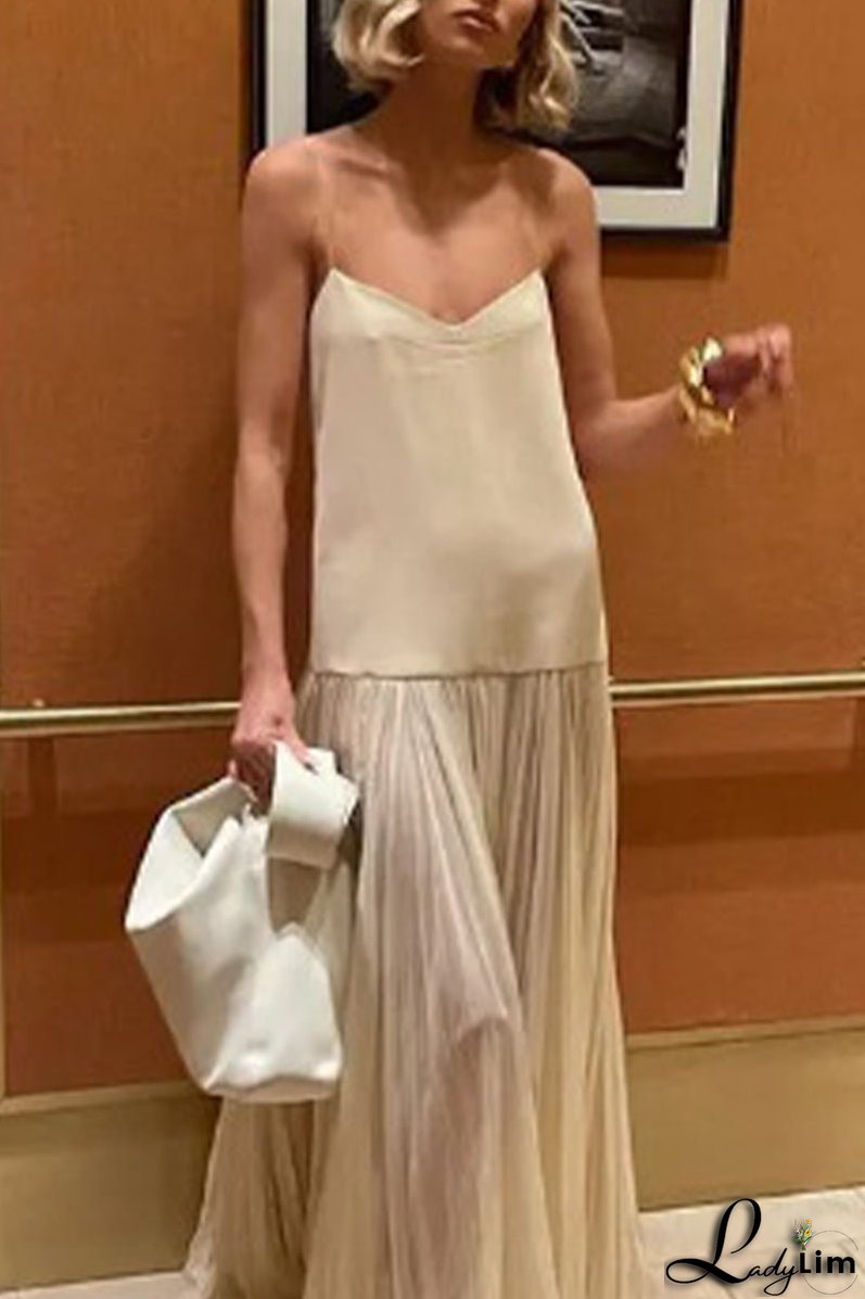 Sexy Solid Patchwork V Neck Sling Dresses