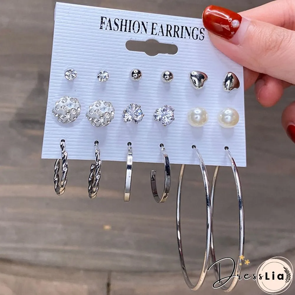 17KM Fashion Pearl Hoop Earrings Set For Women Geometirc Gold Metal Circle Hoop Earrings Brincos Trend Jewelry Gift