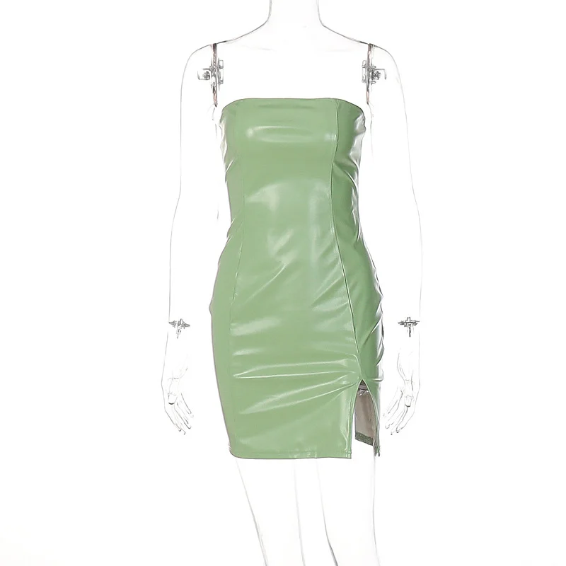 Pu Leather Strapless Sleeveless Tube Bodycon Slim  Mini Dress 2023 Fall Winter Women Christmas Halloween Party