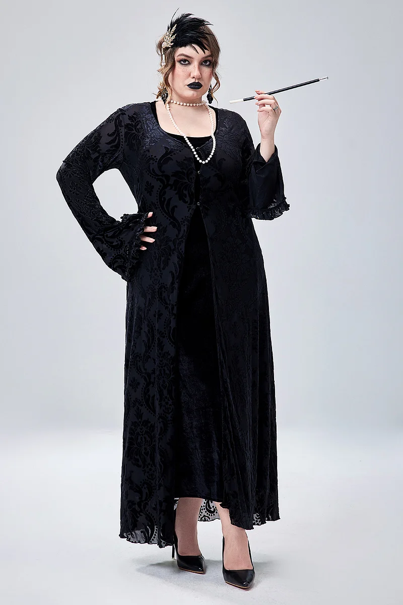 1920s black velvet dress 1920s Black Beaded Velvet Dress, Size 10