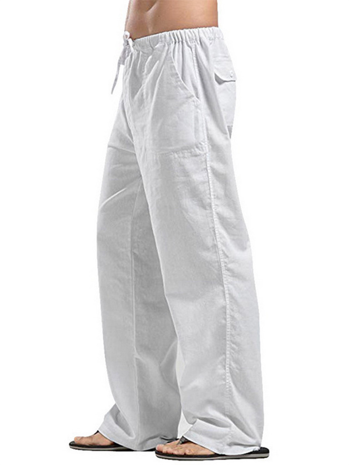 Men's Linen Pants Trousers Summer Pants Beach Pants Pocket Drawstring Elastic Waistband Plain Comfort Breathable Full Length Daily Streetwear Linen / Cotton Blend Fashion Casual / Sporty Loose Fit-JRSEE