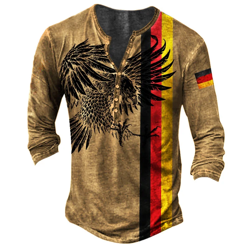 Men's Outdoor German Flag Eagle Henley Long Sleeve Top