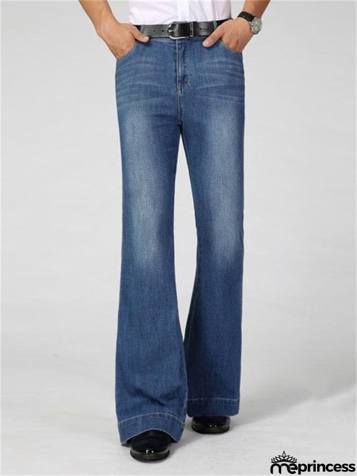 Men's Mid Waist Bell Bottom Vintage Denim Pants
