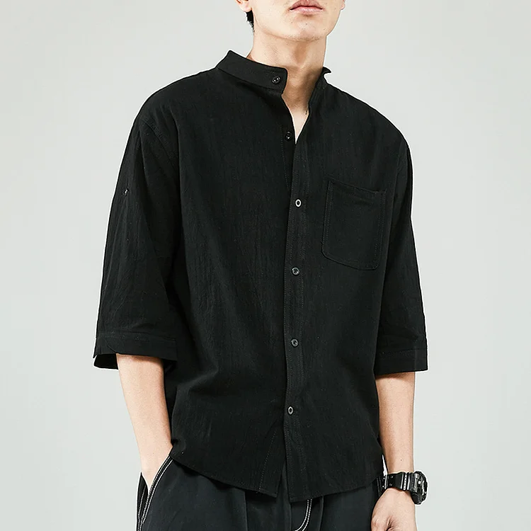 Men's Vintage Cotton Linen Half Sleeve Pocket Casual Shirt