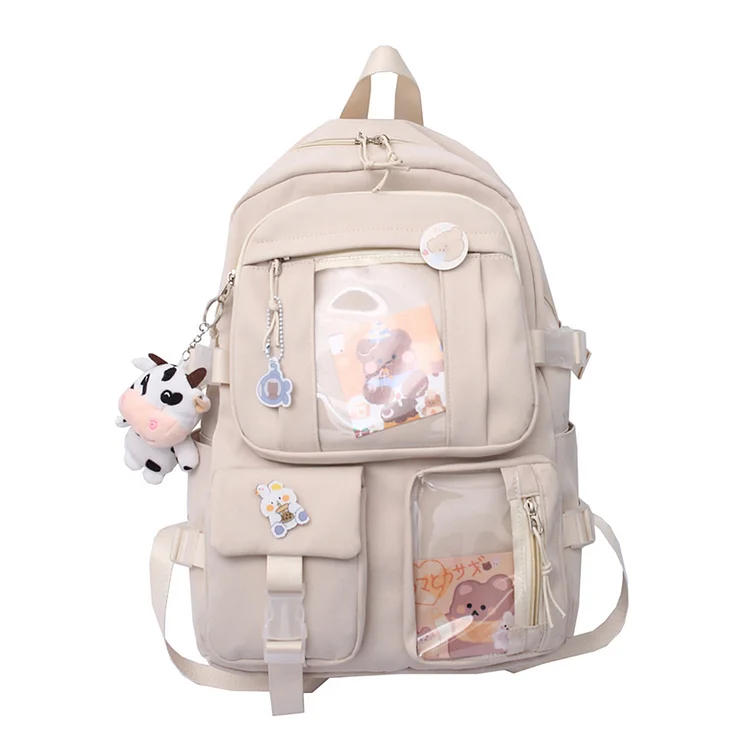 Women Preppy Style Patchwork Clear Backapck Students Large Rucksack (White)