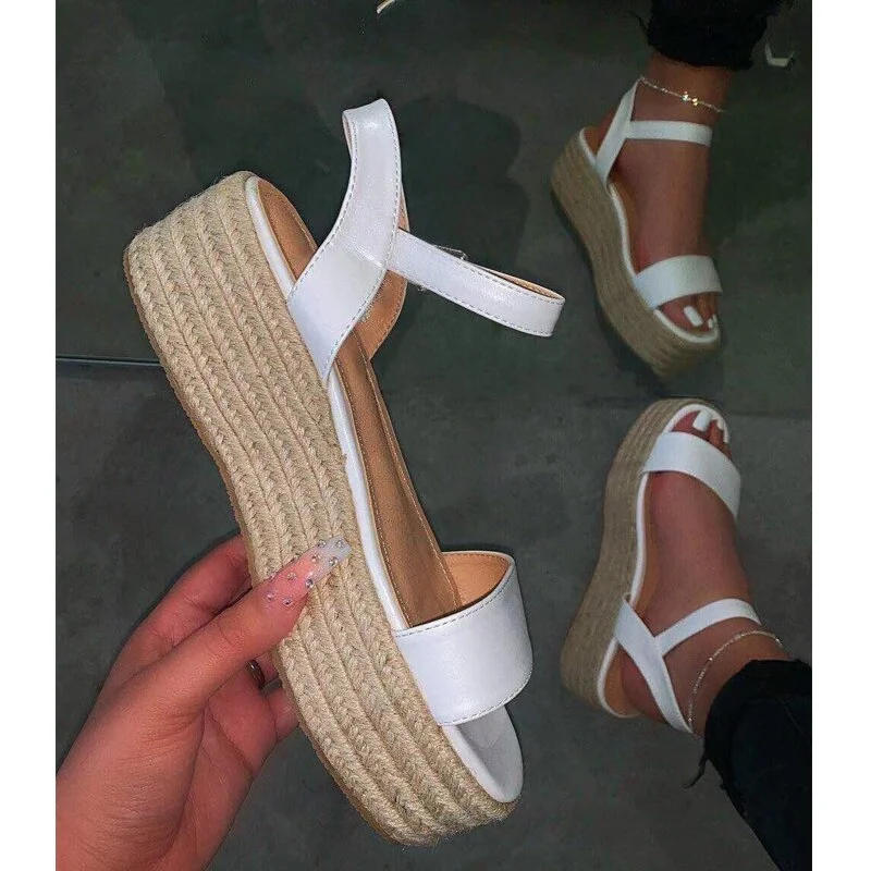 Dropshipping Summer 2020 Women Hemp High Heel Platform Outdoor Leisure Buckle Slippers Beach Sandals Ladies Sexy Biling Sandals
