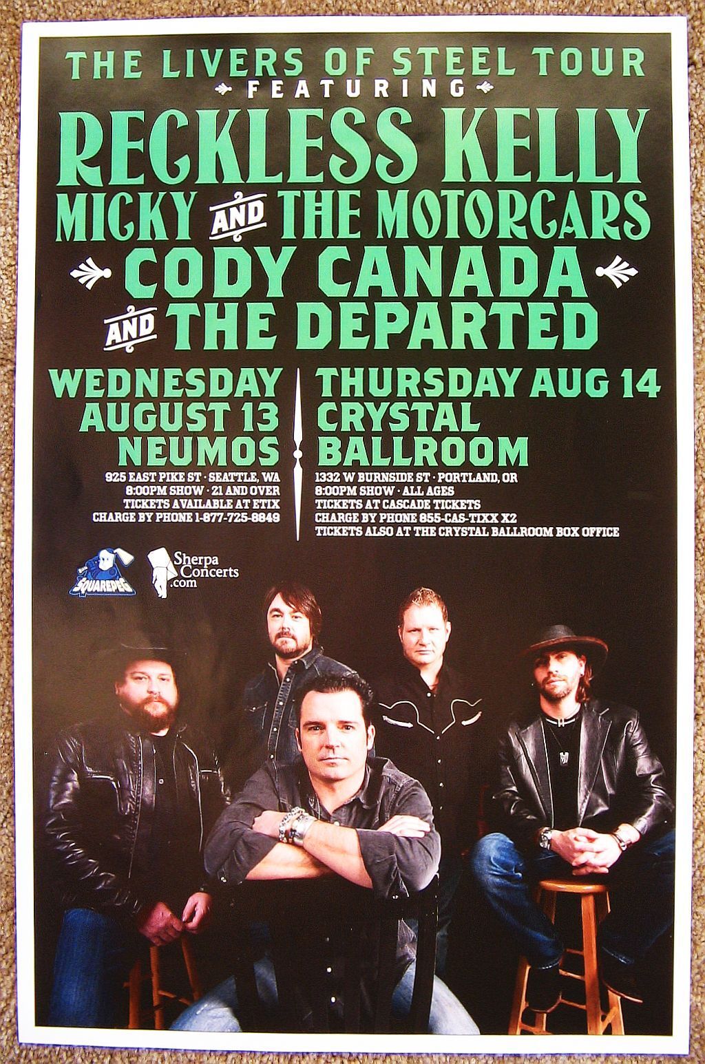 RECKLESS KELLY 2014 Gig POSTER Concert Seattle & Portland Oregon