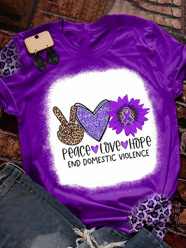 In October We Wear Purple End Domestic Violence Leopard Print T-Shirt