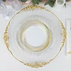 10 Pack | 7" White / Gold Swirl Rim Plastic Dessert Appetizer Plates, Round Disposable Salad Plates