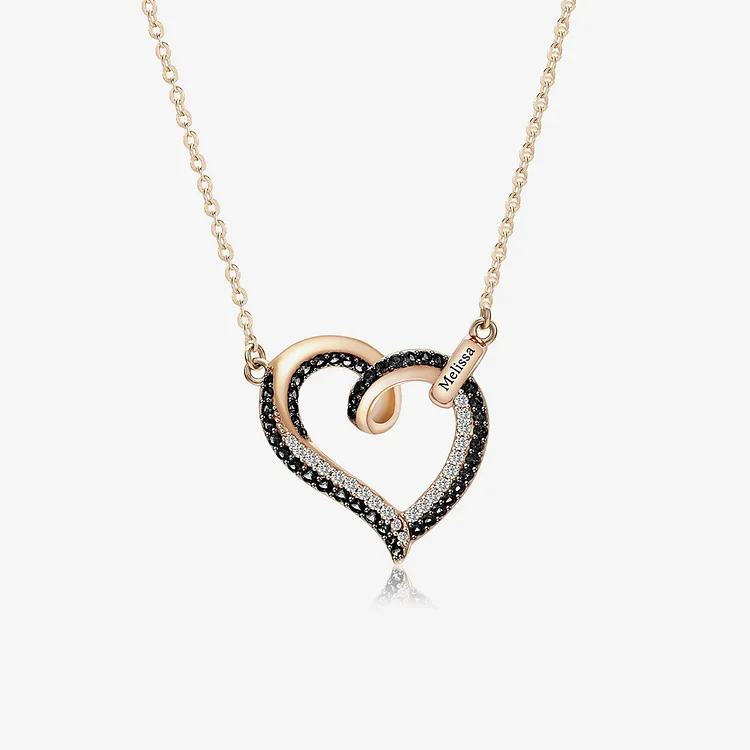 For Memorial - The Chain Will Link Again Black Diamond Heart Custom Name Necklace