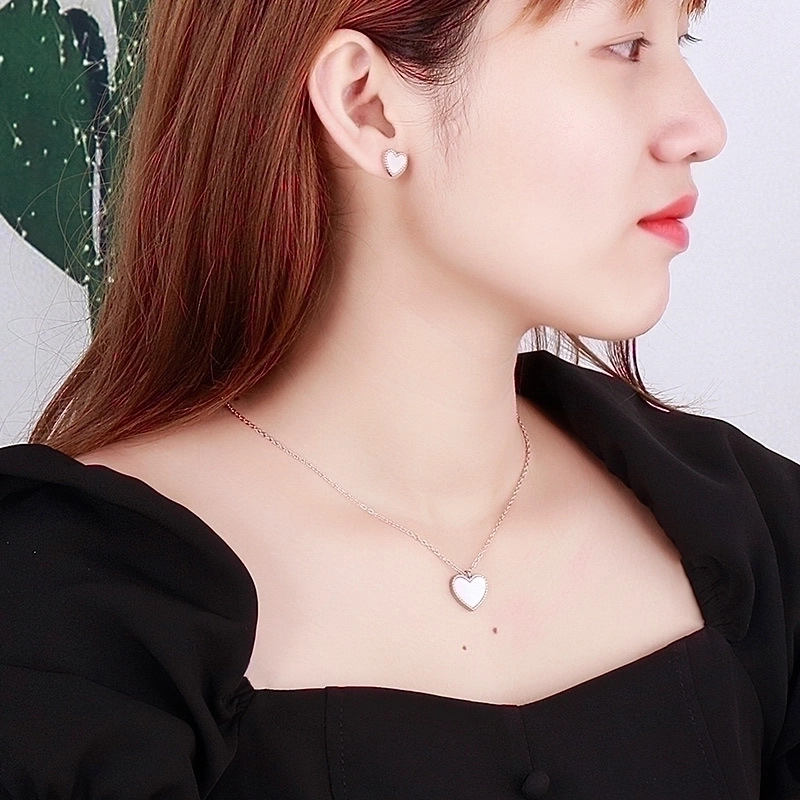 Minimalist Heart Shape Titanium Steel Rose Gold Plated Jewelry Set