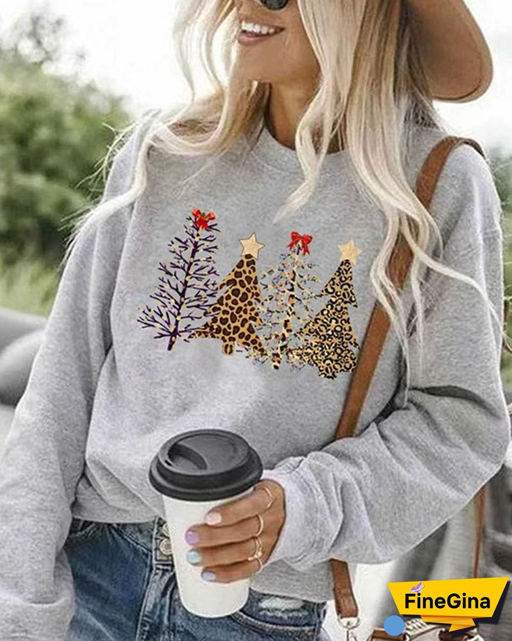 Christmas Tree Print Long Sleeve Sweatshirt