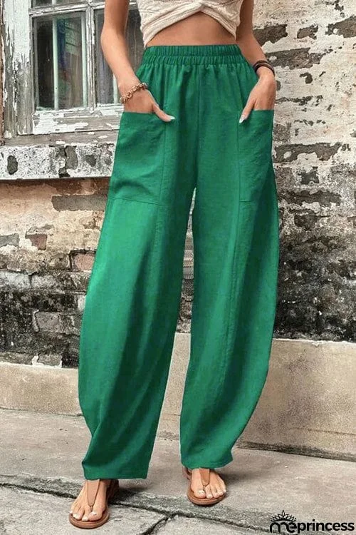 Resort Casual Elastic Waist Loose Trousers