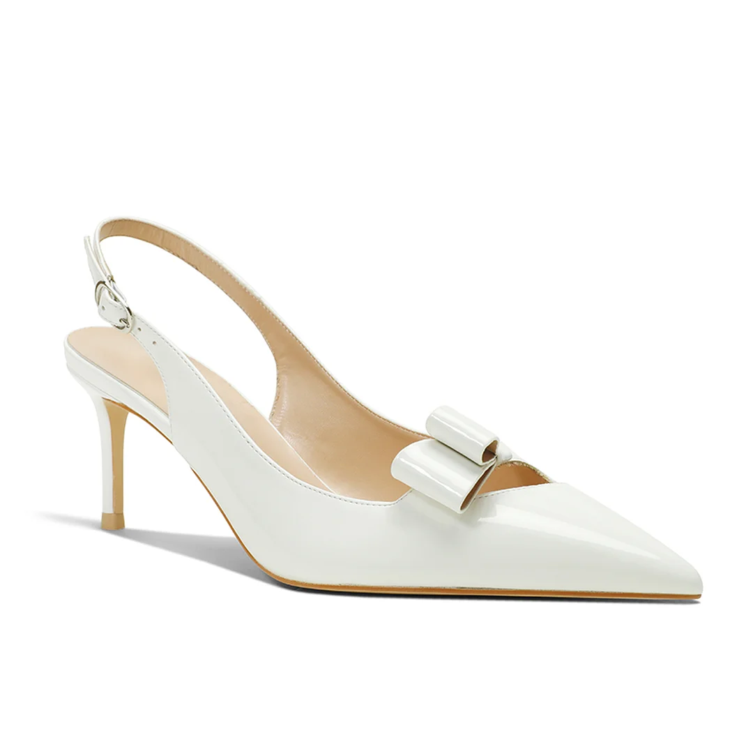 65mm Women's pointed Toe Kitten Heel Slingback Pumps Patent Shoes-MERUMOTE