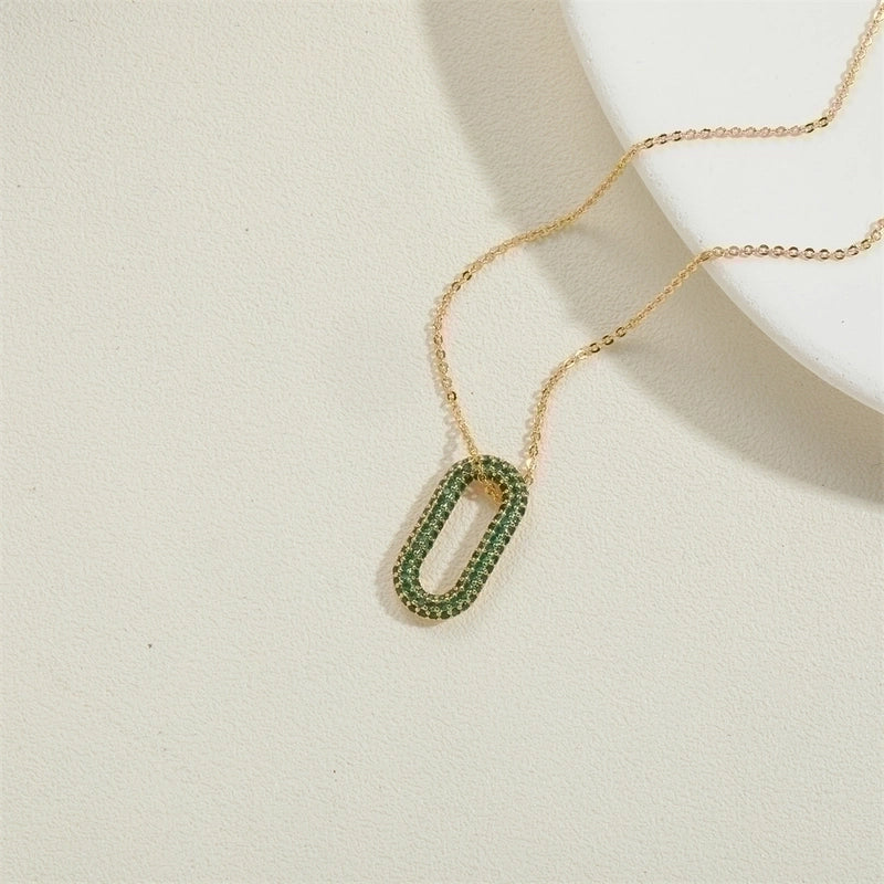 Copper 14K Gold Plated White Gold Plated Minimalist Geometric Solid Color Inlay Zircon Pendant Necklace