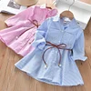 Kid Baby Girls Stripe Long Sleeve Party Belt Fall Winter Casual Dresses