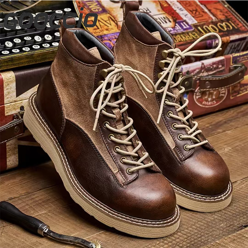 DT184 Retro-Style Cowhide Martin Boots For Men GOOCCIO   