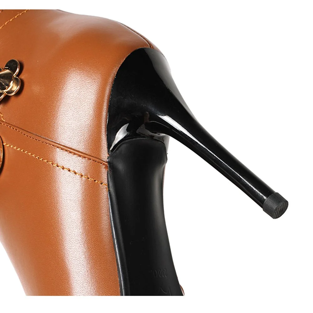 Women's Knee Boots Leather Thin Heels Shoes Dress Party Winter Knee High Boots-MERUMOTE