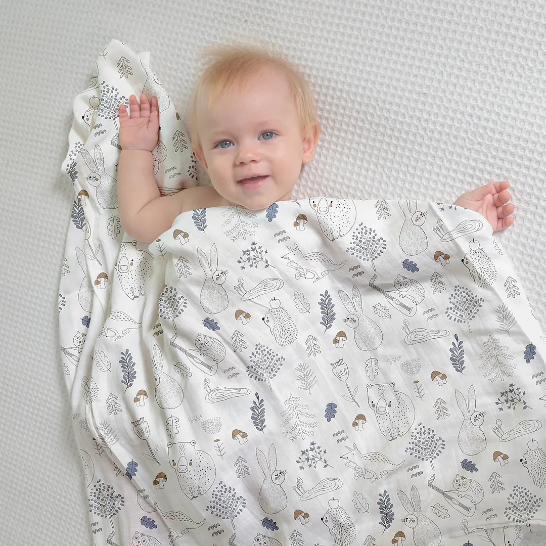 Egmao Baby Cotton Bamboo Muslin Swaddle Blanket - Forest Carnival