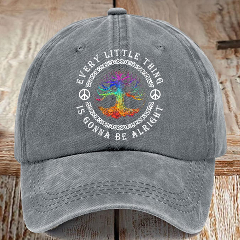 Comstylish Unisex Distressed Washed Cotton Every Little Thing Is Gonna Be Alright Print Baseball Cap