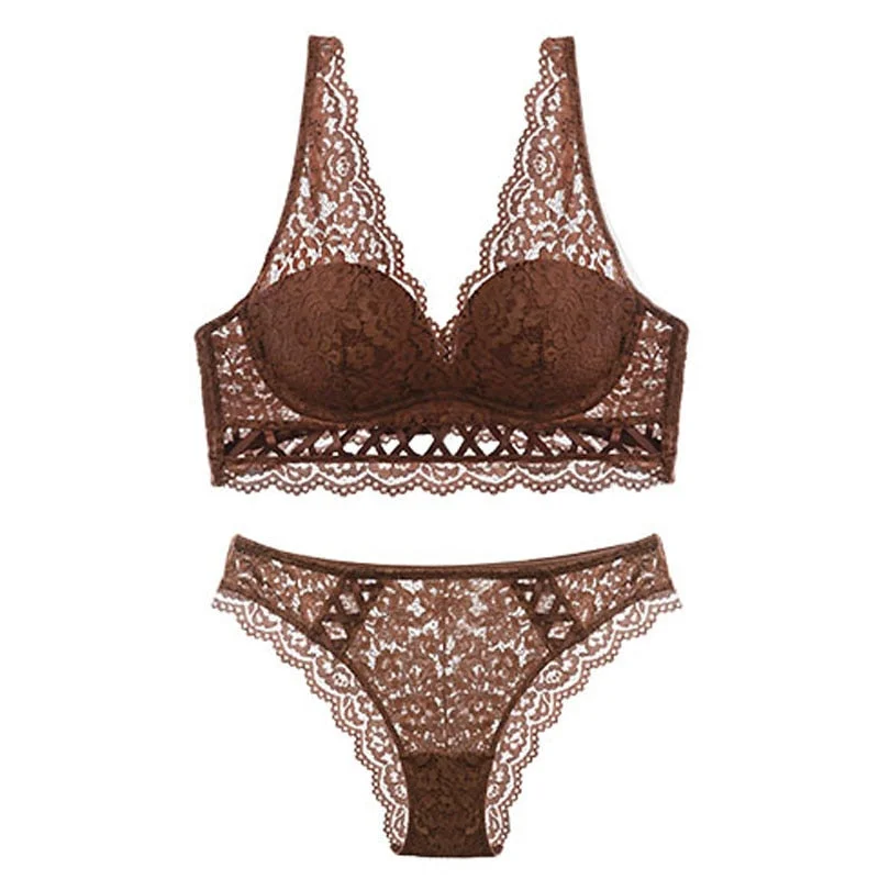 CINOON New Sexy Bandage Underwear Set Push up Bra Set Embroidery Women Lingerie High Quality Lingerie Set 3/4 Cup Lace Brassiere