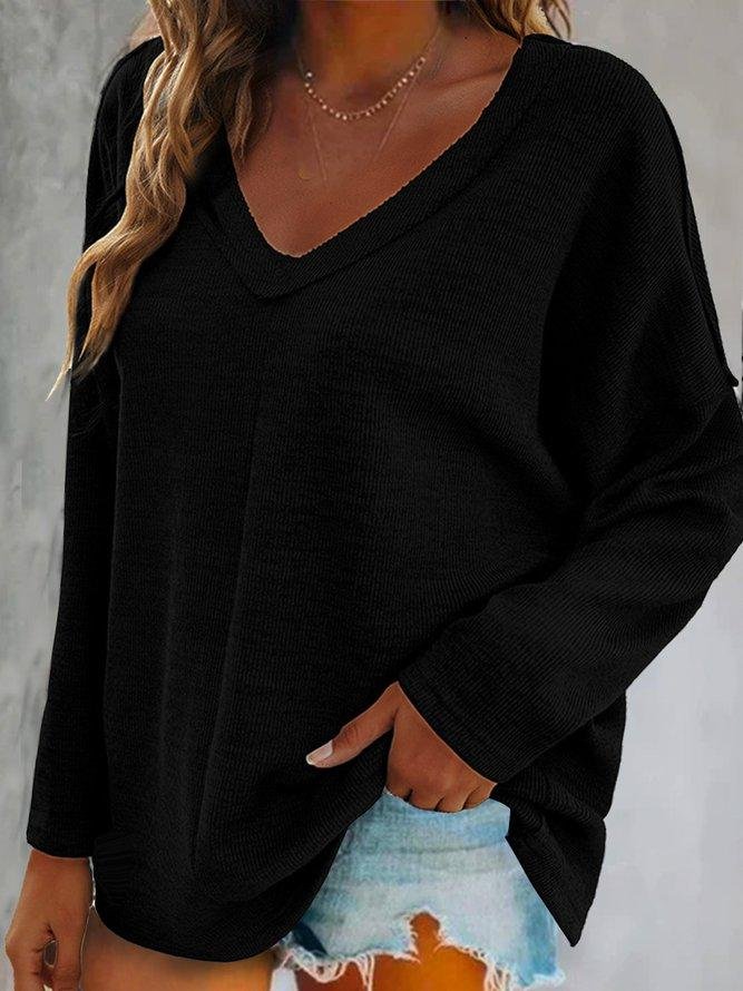 Basics Simple Plain V Neck Loosen Sweater | EGEMISS