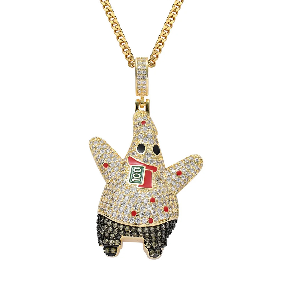Hip Hop 18K Gold Plated Iced Out 5A CZ Patrick Star Pendants