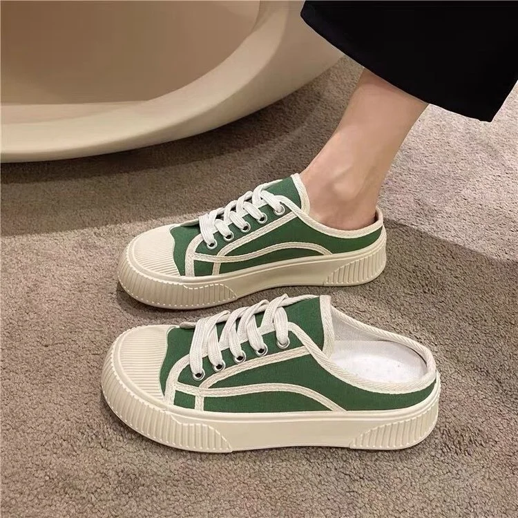 Churchf Churchf Flat Slippers Women 2024 Spring And Summer Autumn New Canvas Shoes Soft Sole Half Slippers Casual Sports Board Shoes Women