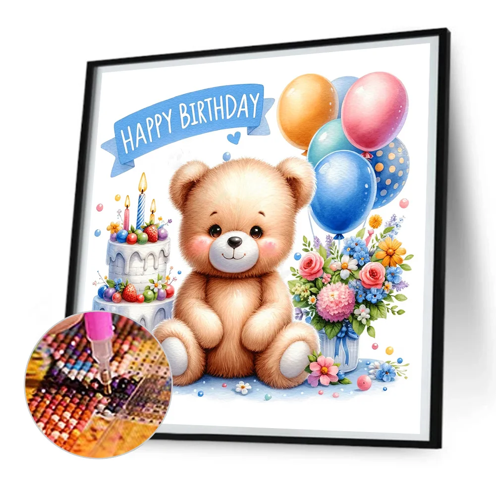 Diamond Painting - Full Round Drill - Birthday Bear(Canvas|30*30cm)