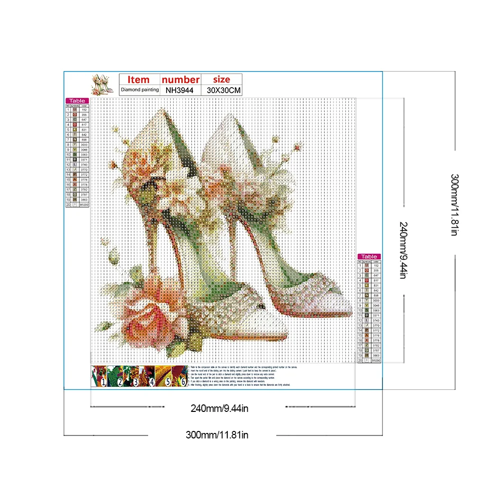 Full Round Diamond Painting 30*30cm - Flower High Heels