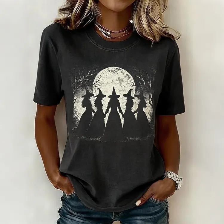 Women's Halloween Print Crew Neck Short-sleeve T-shirt