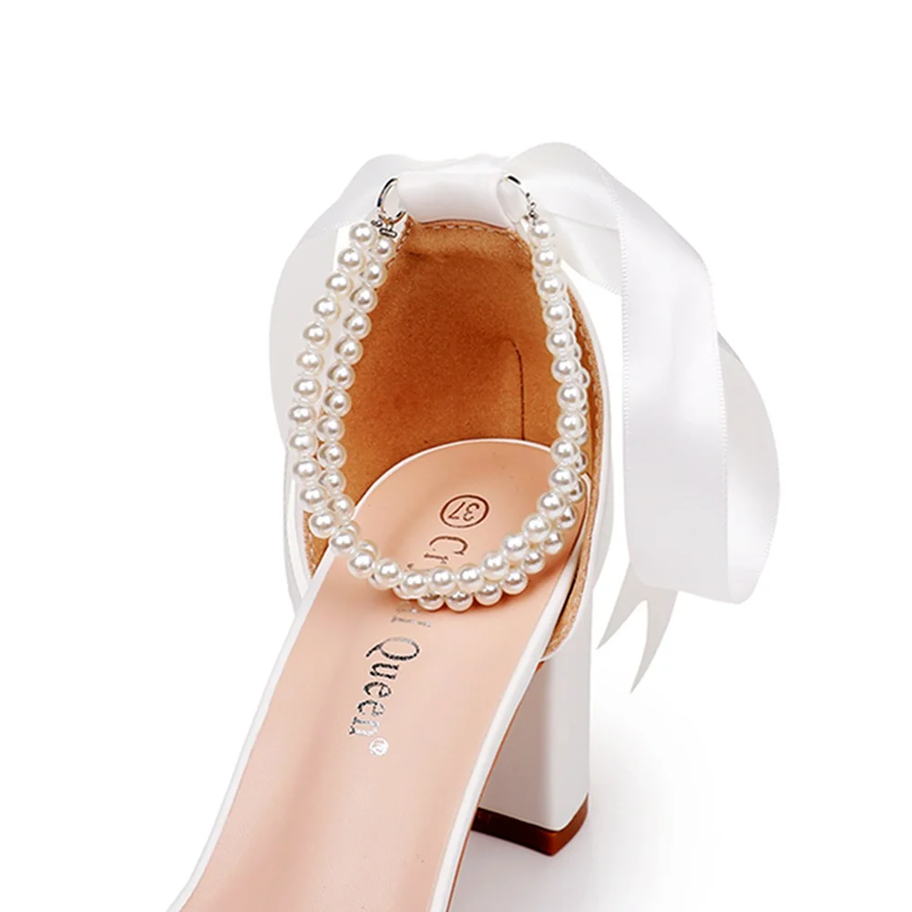 Breakj Breakj Cm Thick Heeled Light Mouth With Sandals Round Head Beads Tied With High Heel Sandals White Wedding Shoes Woman