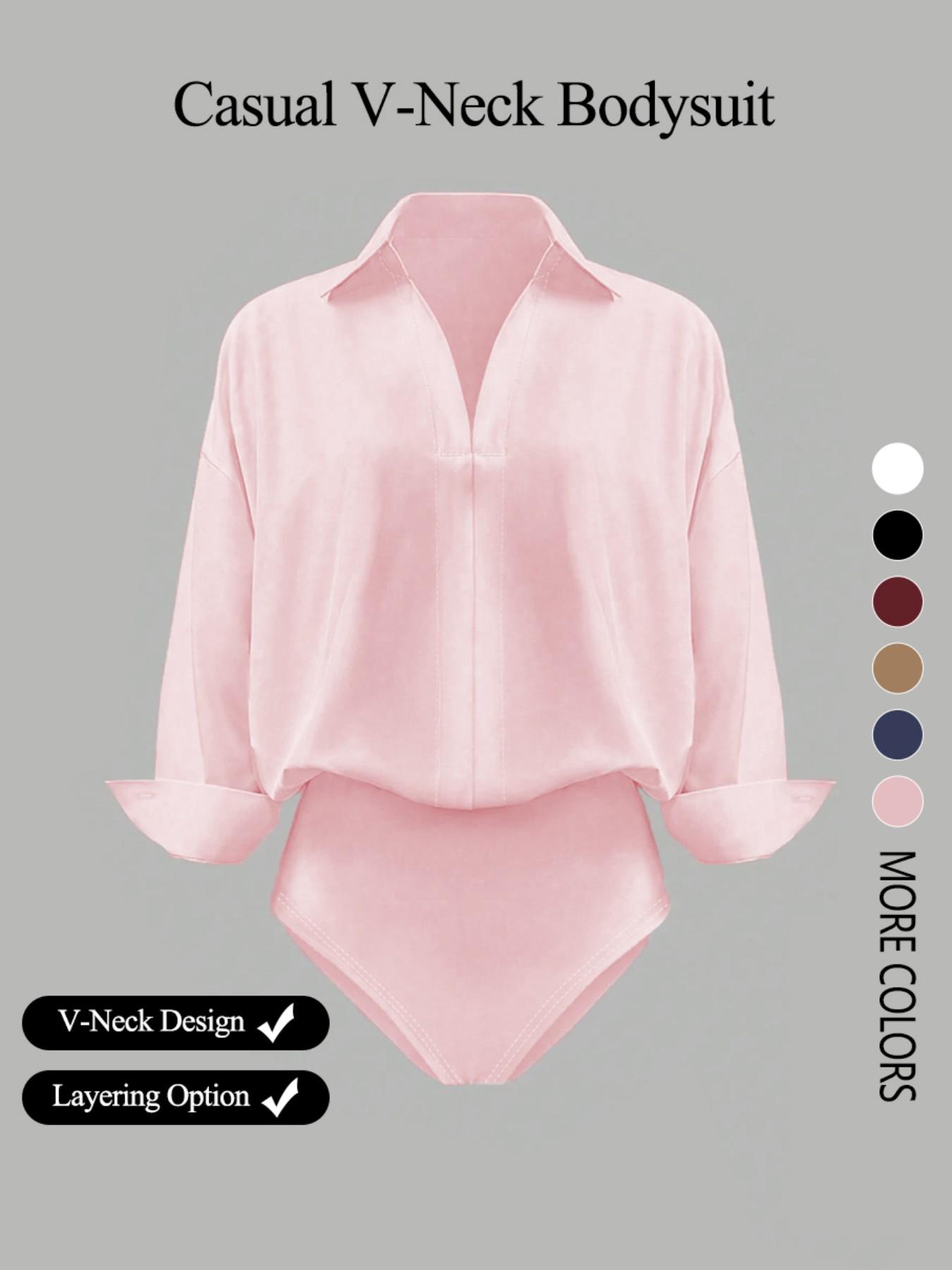 Women's casual loose V-neck long-sleeved shirt jumpsuit, elegant woven fabric, slim fit, suitable for all seasons, and can be layered flexibly, Womenswear Women's casual loose V-neck long-sleeved shirt jumpsuit, elegant woven fabric, slim fit, suitable for all seasons, and can be layered flexibly, Womenswear