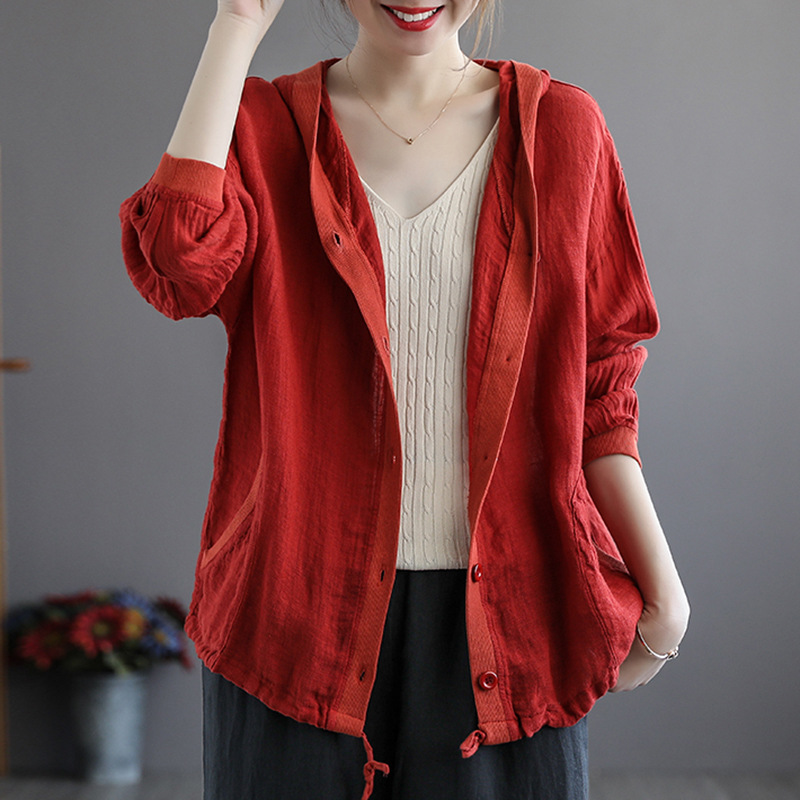 Vintage Button Down Long Sleeve Cotton Linen Jacket wearshes